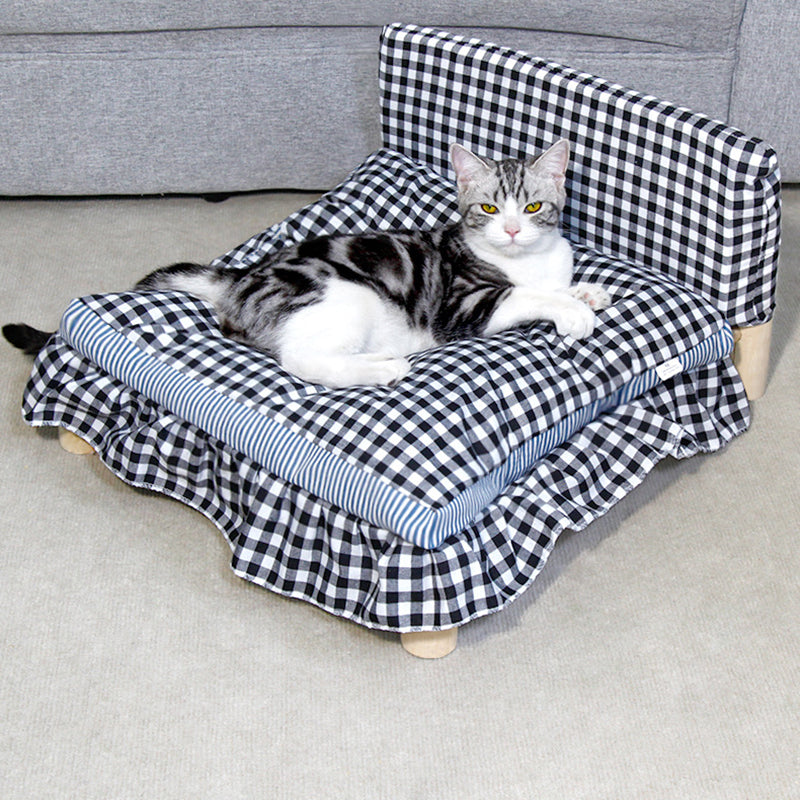 Modern Minimalist Rectangular Pine Wood Beechwood Cotton Linen Oxford Fabric Cat Bed 4-Leg For Bedroom Cuvalon