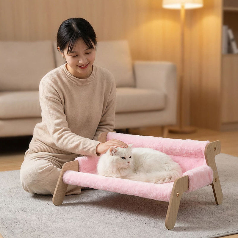 Modern Minimalist Rectangular High Density Fiberboard Velvet Cat Bed Backrest Armrest For Bedroom Cuvalon