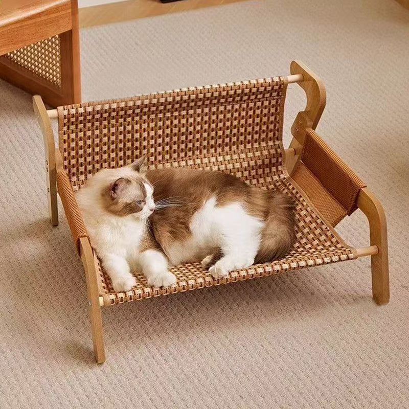 Modern Minimalist Rectangular Medium Density Fiberboard Solid Wood Rattan Cat Bed Backrest Armrest For Bedroom Cuvalon