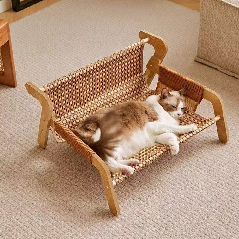 Modern Minimalist Rectangular Medium Density Fiberboard Solid Wood Rattan Cat Bed Backrest Armrest For Bedroom Cuvalon