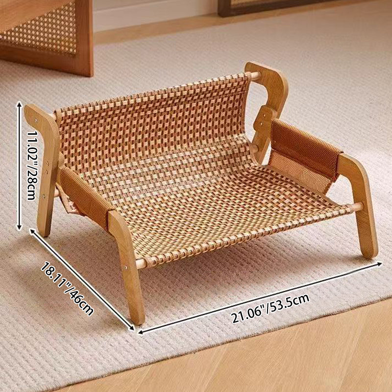 Modern Minimalist Rectangular Medium Density Fiberboard Solid Wood Rattan Cat Bed Backrest Armrest For Bedroom Cuvalon