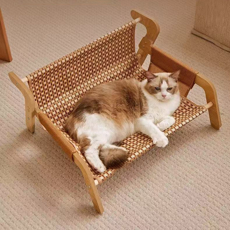Modern Minimalist Rectangular Medium Density Fiberboard Solid Wood Rattan Cat Bed Backrest Armrest For Bedroom Cuvalon