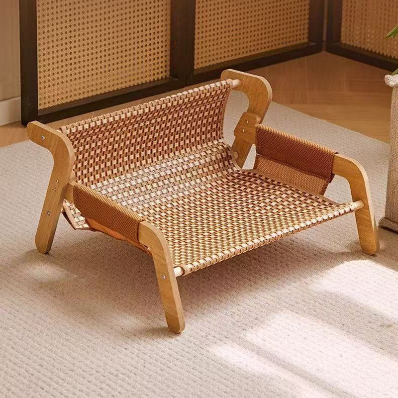 Modern Minimalist Rectangular Medium Density Fiberboard Solid Wood Rattan Cat Bed Backrest Armrest For Bedroom Cuvalon