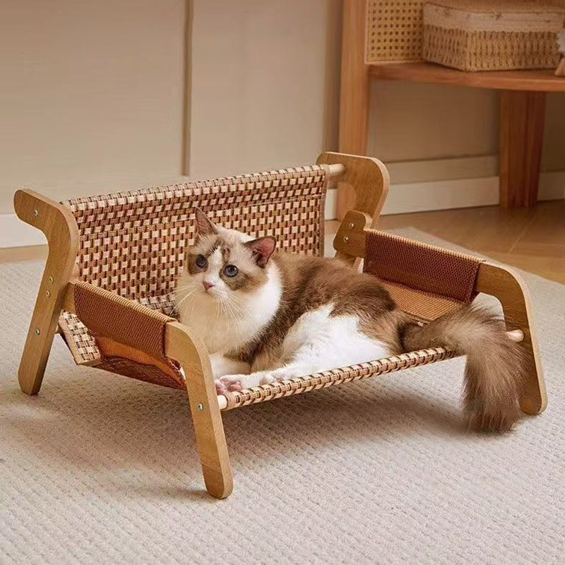 Modern Minimalist Rectangular Medium Density Fiberboard Solid Wood Rattan Cat Bed Backrest Armrest For Bedroom Cuvalon