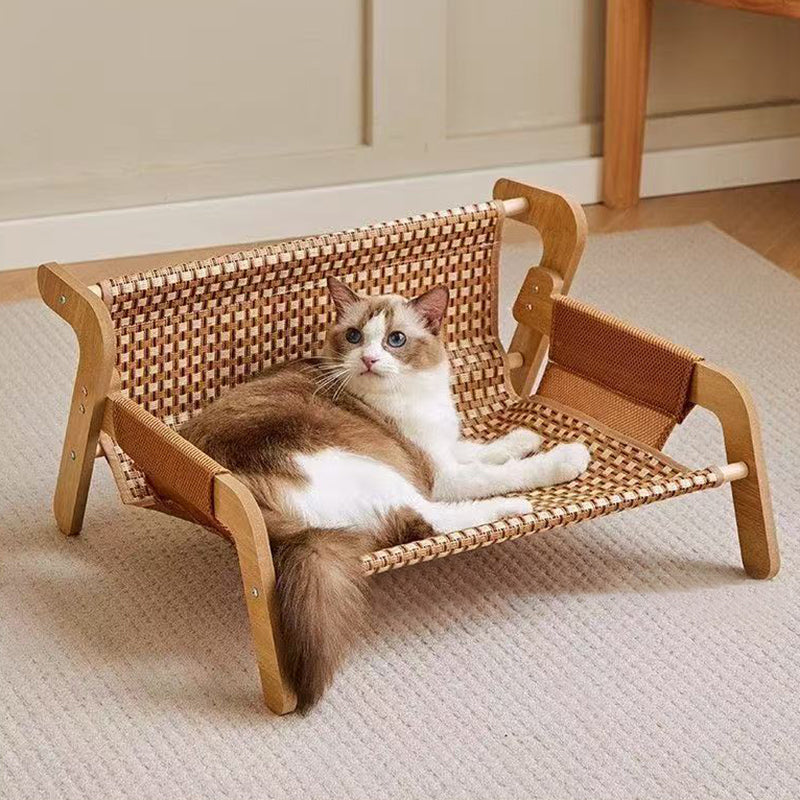 Modern Minimalist Rectangular Medium Density Fiberboard Solid Wood Rattan Cat Bed Backrest Armrest For Bedroom Cuvalon