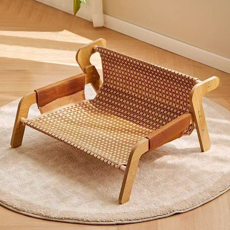 Modern Minimalist Rectangular Medium Density Fiberboard Solid Wood Rattan Cat Bed Backrest Armrest For Bedroom Cuvalon