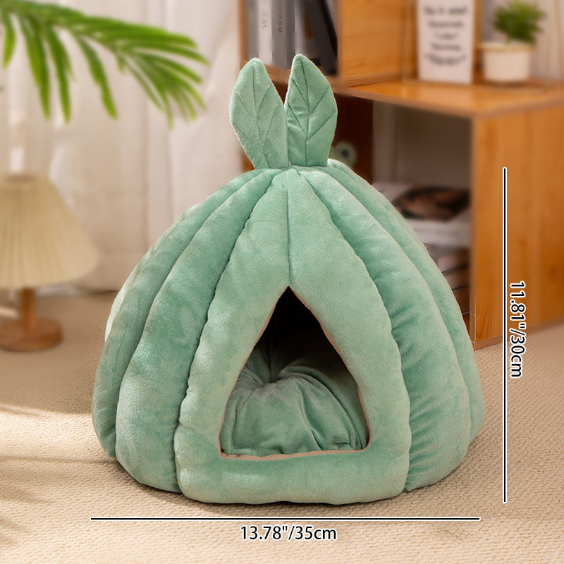Contemporary Creative Pumpkin-Shaped Rabbit Ear Design Velvet Anti-Slip Dotted Fabric Cat Bed For Bedroom Cuvalon
