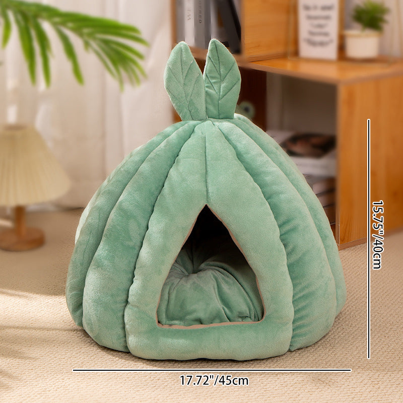 Contemporary Creative Pumpkin-Shaped Rabbit Ear Design Velvet Anti-Slip Dotted Fabric Cat Bed For Bedroom Cuvalon