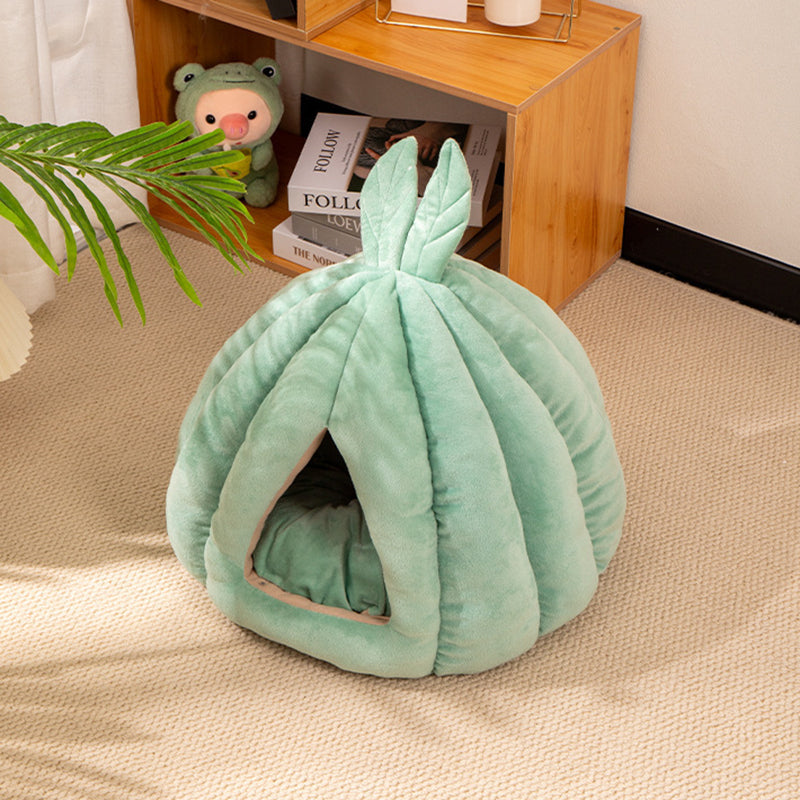 Contemporary Creative Pumpkin-Shaped Rabbit Ear Design Velvet Anti-Slip Dotted Fabric Cat Bed For Bedroom Cuvalon