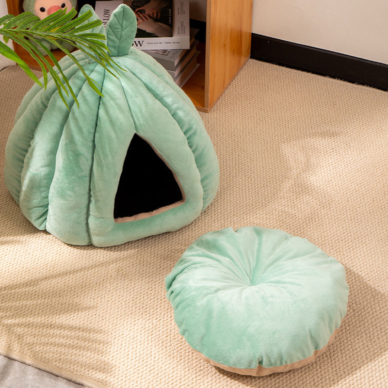 Contemporary Creative Pumpkin-Shaped Rabbit Ear Design Velvet Anti-Slip Dotted Fabric Cat Bed For Bedroom Cuvalon