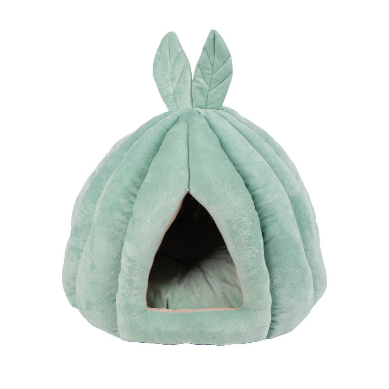 Contemporary Creative Pumpkin-Shaped Rabbit Ear Design Velvet Anti-Slip Dotted Fabric Cat Bed For Bedroom Cuvalon