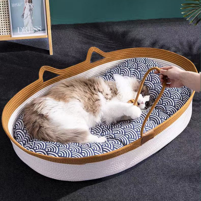 Contemporary Creative Cylindrical Cat Ear Design Cotton Linen Cat Bed With Toy Ball For Bedroom Cuvalon