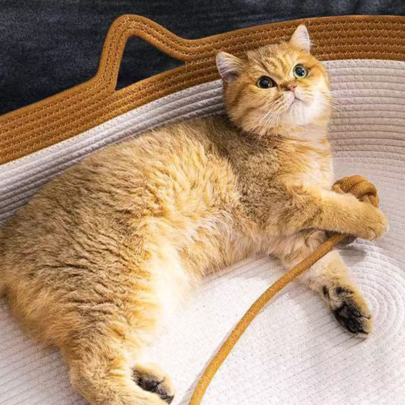 Contemporary Creative Cylindrical Cat Ear Design Cotton Linen Cat Bed With Toy Ball For Bedroom Cuvalon