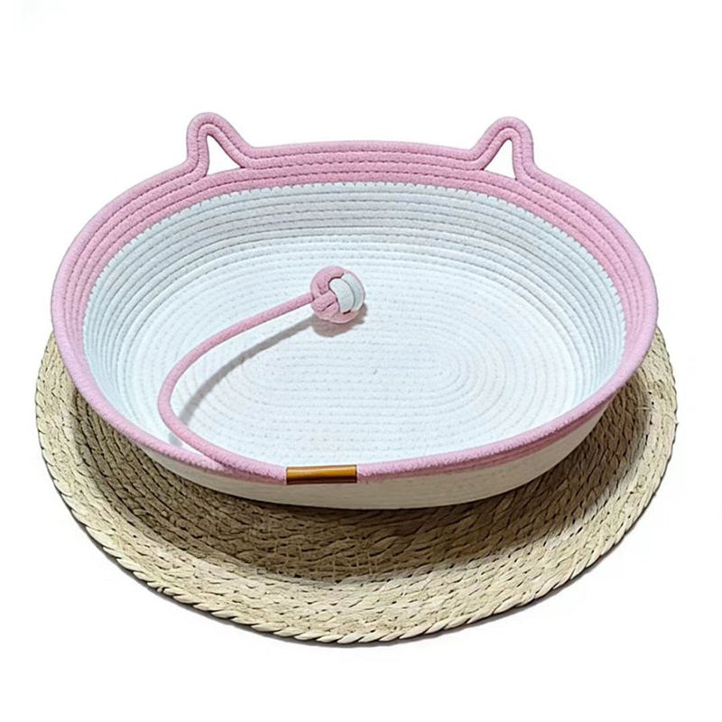Contemporary Creative Cylindrical Cat Ear Design Cotton Linen Cat Bed With Toy Ball For Bedroom Cuvalon
