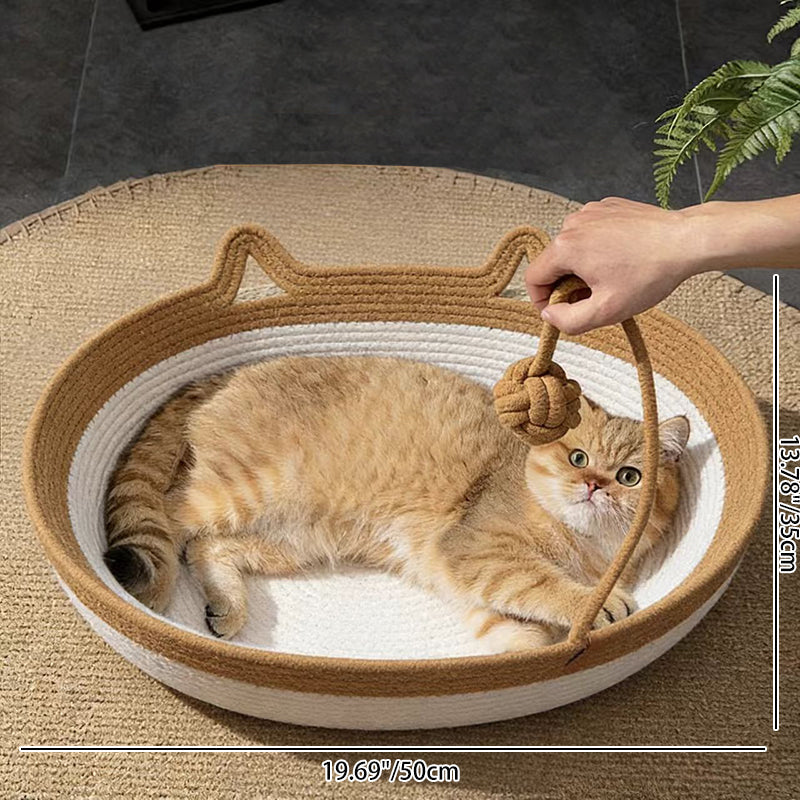 Contemporary Creative Cylindrical Cat Ear Design Cotton Linen Cat Bed With Toy Ball For Bedroom Cuvalon