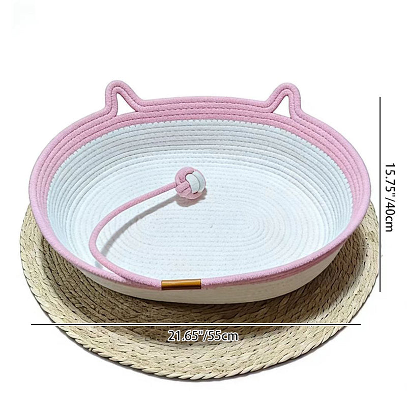 Contemporary Creative Cylindrical Cat Ear Design Cotton Linen Cat Bed With Toy Ball For Bedroom Cuvalon
