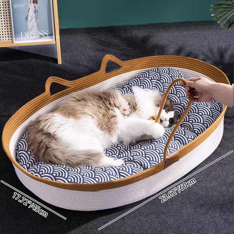 Contemporary Creative Cylindrical Cat Ear Design Cotton Linen Cat Bed With Toy Ball For Bedroom Cuvalon