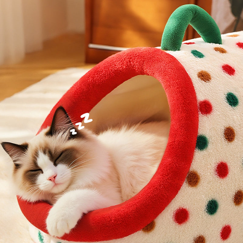 Contemporary Creative Cylindrical Velvet Anti-Slip Dotted Fabric Cat Bed With Handle For Bedroom Cuvalon
