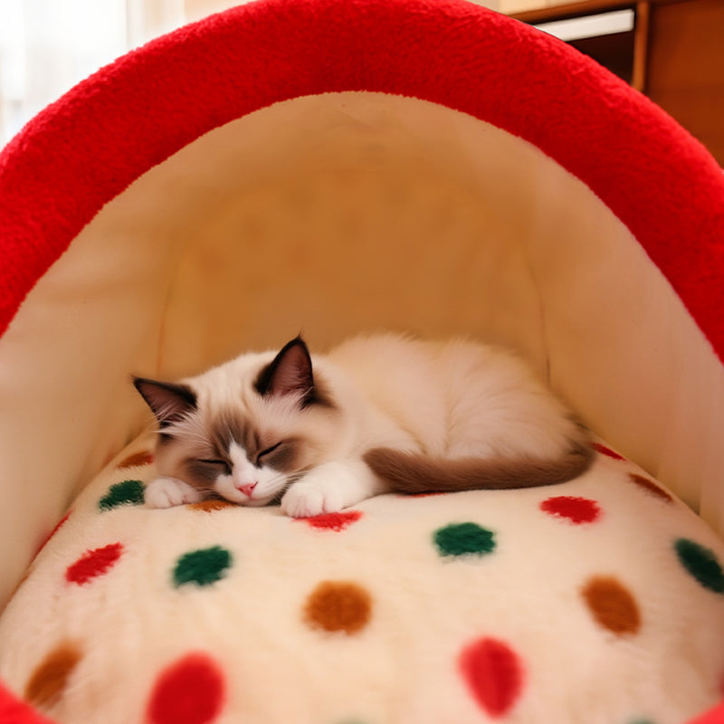 Contemporary Creative Cylindrical Velvet Anti-Slip Dotted Fabric Cat Bed With Handle For Bedroom Cuvalon