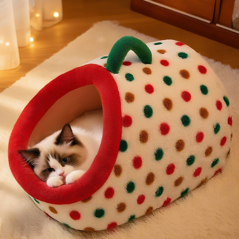 Contemporary Creative Cylindrical Velvet Anti-Slip Dotted Fabric Cat Bed With Handle For Bedroom Cuvalon