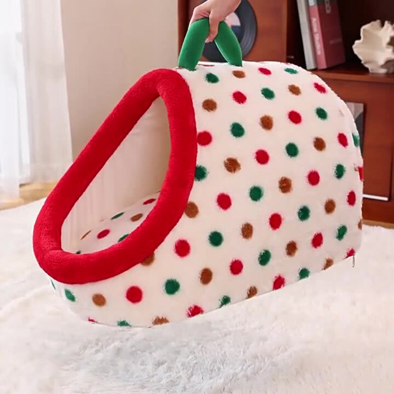 Contemporary Creative Cylindrical Velvet Anti-Slip Dotted Fabric Cat Bed With Handle For Bedroom Cuvalon