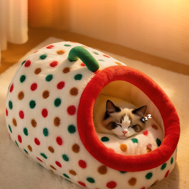 Contemporary Creative Cylindrical Velvet Anti-Slip Dotted Fabric Cat Bed With Handle For Bedroom Cuvalon