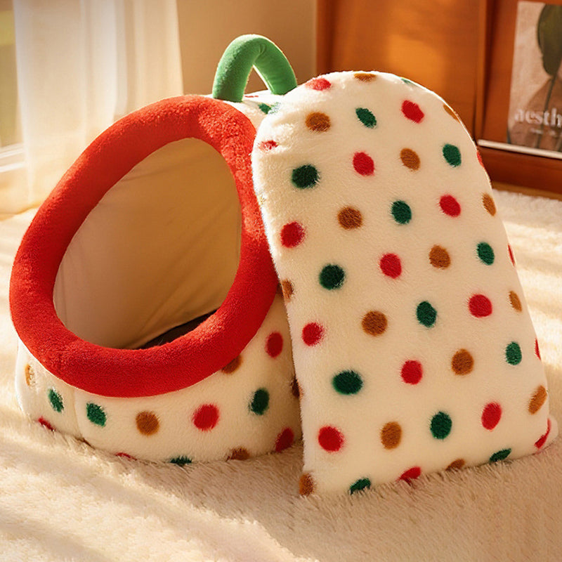 Contemporary Creative Cylindrical Velvet Anti-Slip Dotted Fabric Cat Bed With Handle For Bedroom Cuvalon
