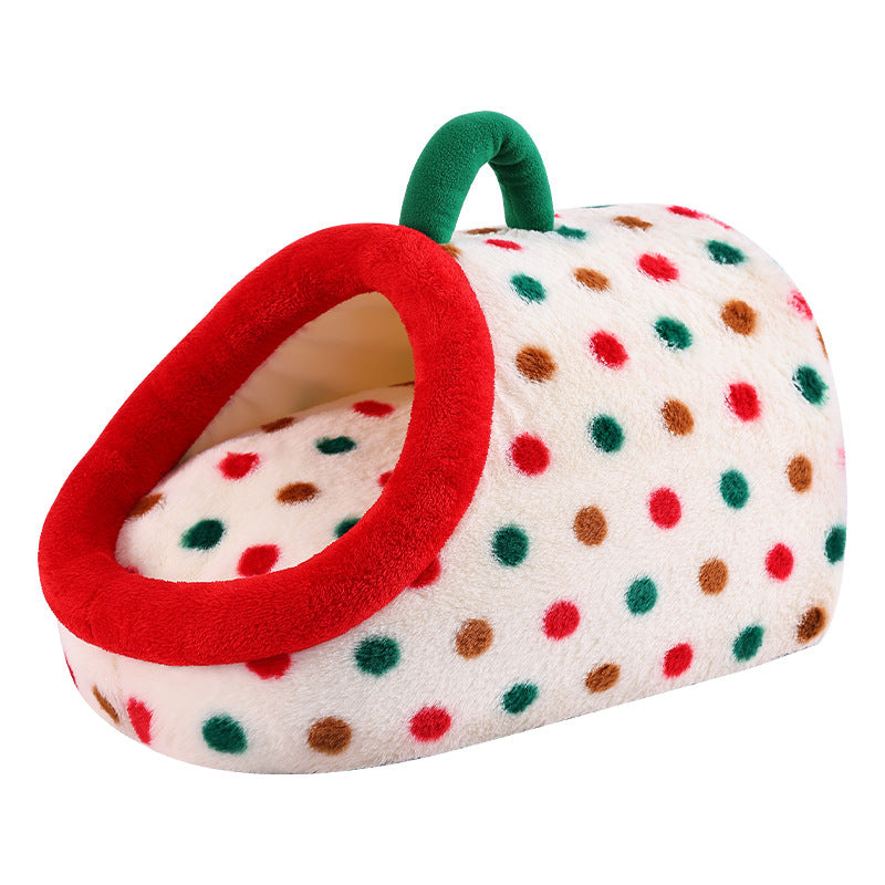 Contemporary Creative Cylindrical Velvet Anti-Slip Dotted Fabric Cat Bed With Handle For Bedroom Cuvalon
