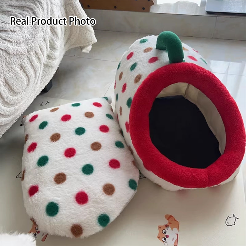 Contemporary Creative Cylindrical Velvet Anti-Slip Dotted Fabric Cat Bed With Handle For Bedroom Cuvalon