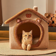 Contemporary Creative House-Shaped Bear Velvet Anti-Slip Dotted Fabric Dog Bed & Cat Bed For Bedroom Cuvalon