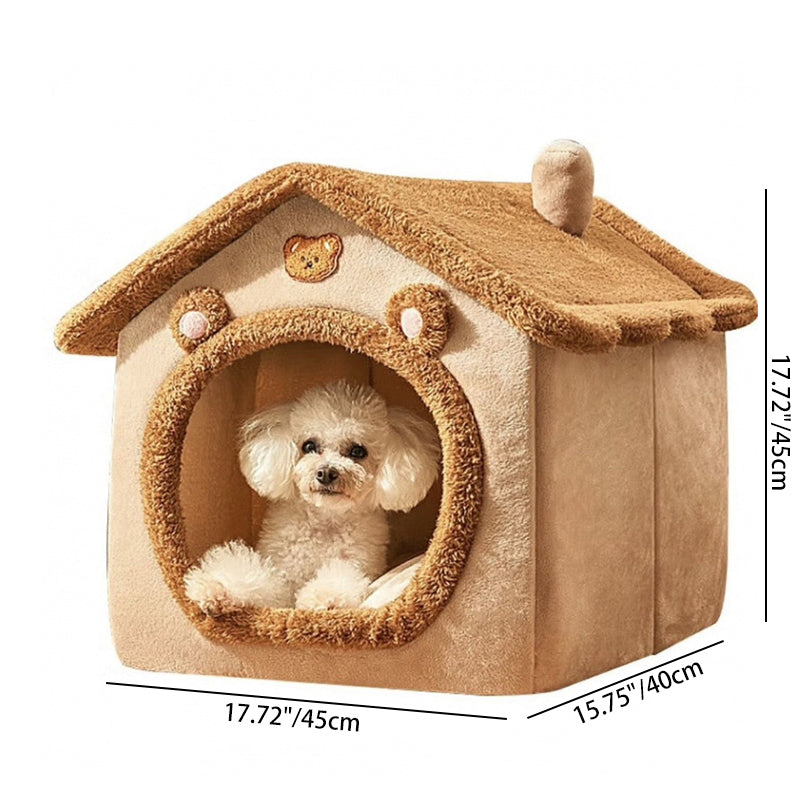 Contemporary Creative House-Shaped Bear Velvet Anti-Slip Dotted Fabric Dog Bed & Cat Bed For Bedroom Cuvalon