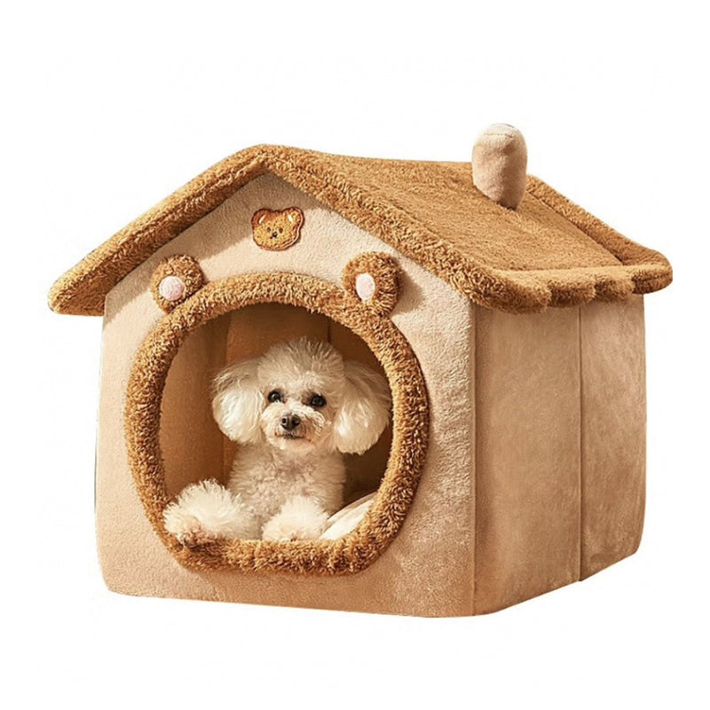 Contemporary Creative House-Shaped Bear Velvet Anti-Slip Dotted Fabric Dog Bed & Cat Bed For Bedroom Cuvalon
