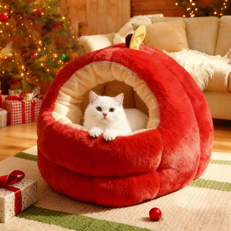 Contemporary Creative Spherical Apple-Shaped Velvet Anti-Slip Dotted Oxford Fabric Dog Bed & Cat Bed For Bedroom Cuvalon