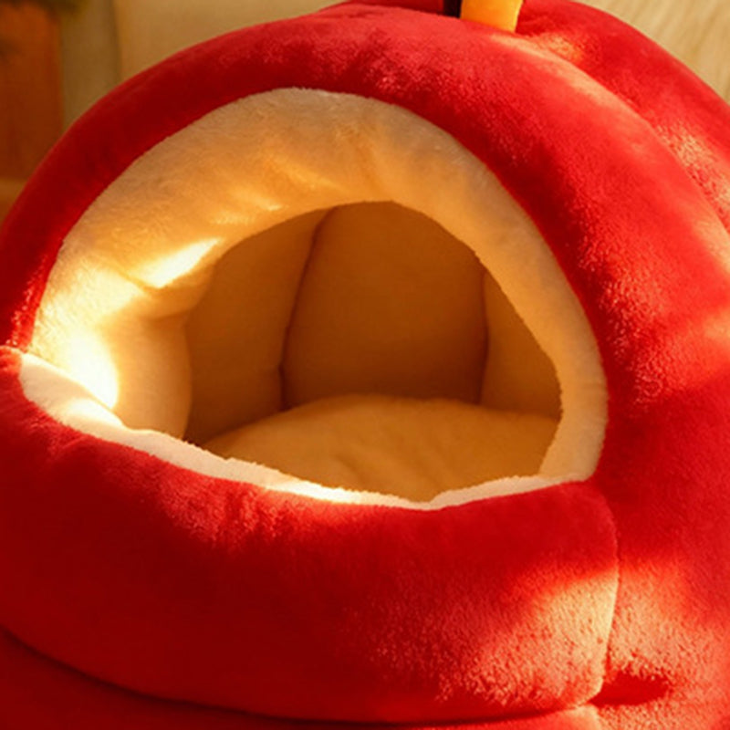 Contemporary Creative Spherical Apple-Shaped Velvet Anti-Slip Dotted Oxford Fabric Dog Bed & Cat Bed For Bedroom Cuvalon