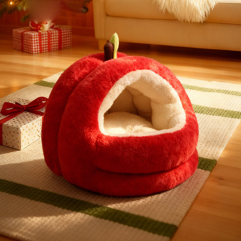 Contemporary Creative Spherical Apple-Shaped Velvet Anti-Slip Dotted Oxford Fabric Dog Bed & Cat Bed For Bedroom Cuvalon