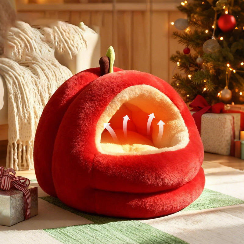 Contemporary Creative Spherical Apple-Shaped Velvet Anti-Slip Dotted Oxford Fabric Dog Bed & Cat Bed For Bedroom Cuvalon