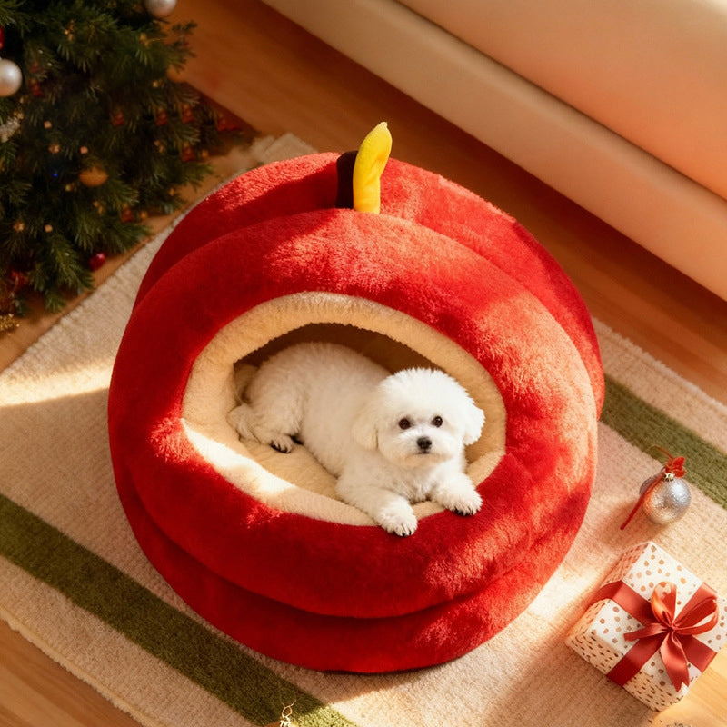 Contemporary Creative Spherical Apple-Shaped Velvet Anti-Slip Dotted Oxford Fabric Dog Bed & Cat Bed For Bedroom Cuvalon