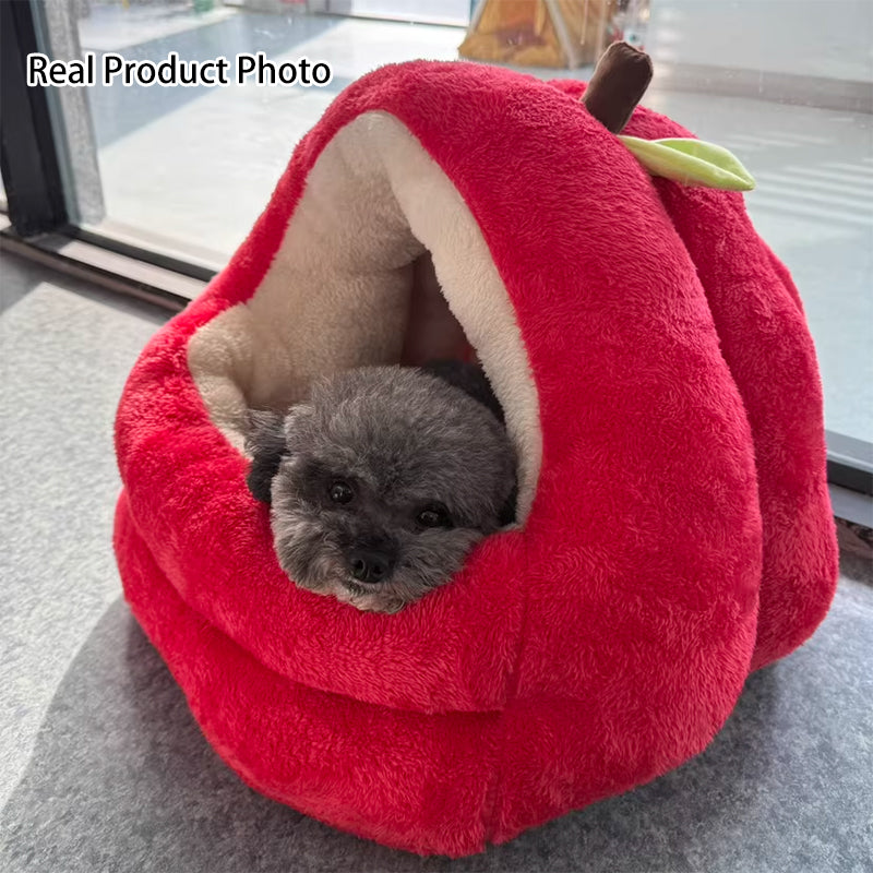 Contemporary Creative Spherical Apple-Shaped Velvet Anti-Slip Dotted Oxford Fabric Dog Bed & Cat Bed For Bedroom Cuvalon