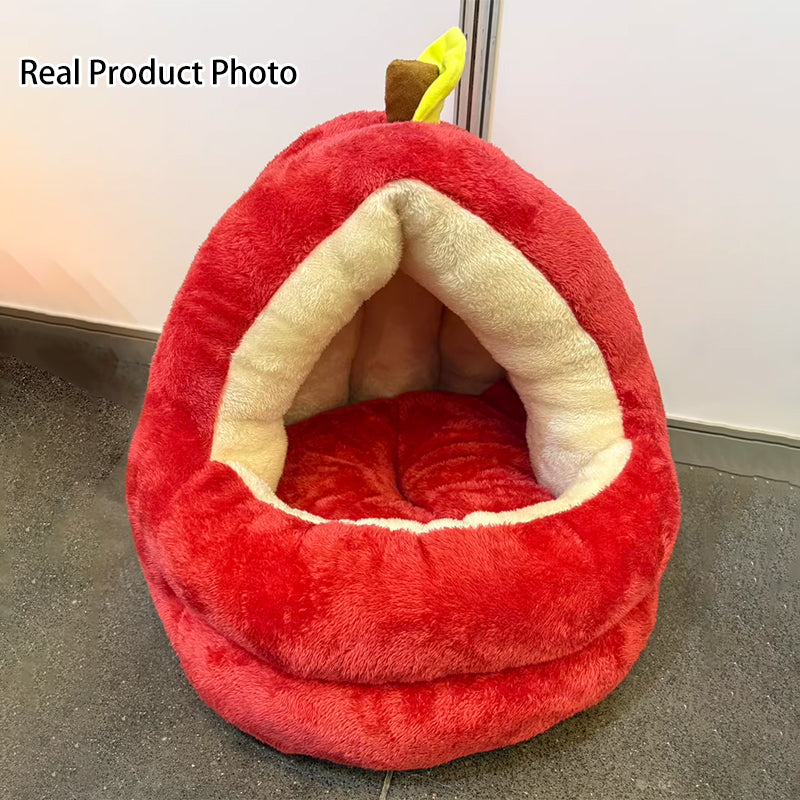 Contemporary Creative Spherical Apple-Shaped Velvet Anti-Slip Dotted Oxford Fabric Dog Bed & Cat Bed For Bedroom Cuvalon