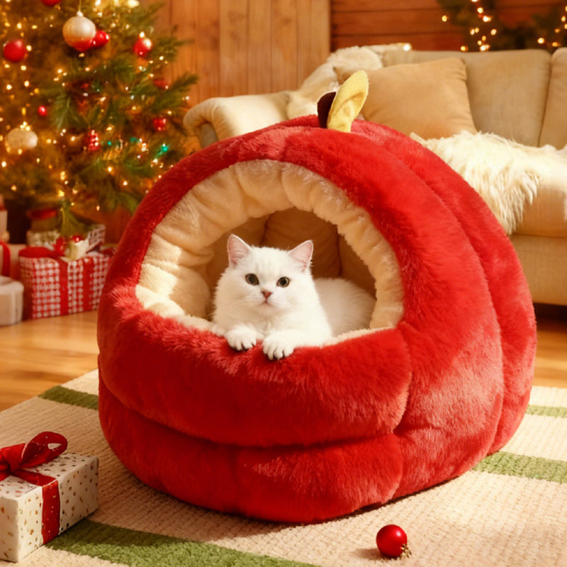 Contemporary Creative Spherical Apple-Shaped Velvet Anti-Slip Dotted Oxford Fabric Dog Bed & Cat Bed For Bedroom Cuvalon
