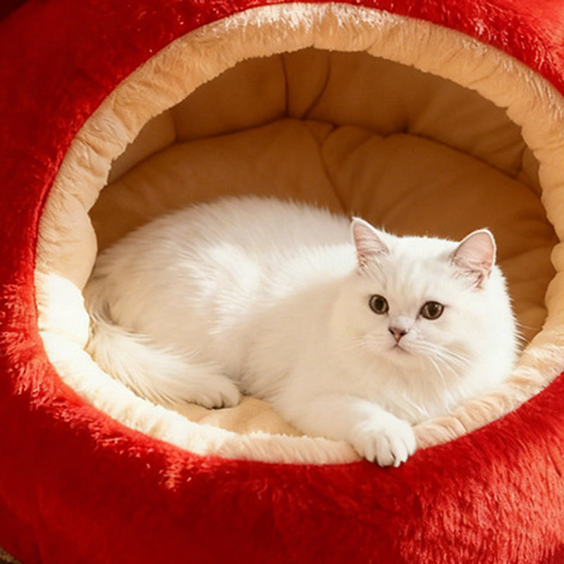 Contemporary Creative Spherical Apple-Shaped Velvet Anti-Slip Dotted Oxford Fabric Dog Bed & Cat Bed For Bedroom Cuvalon