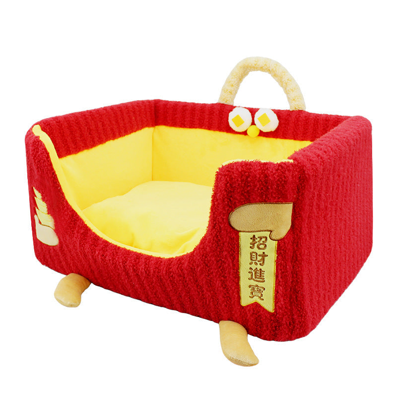 Contemporary Creative Rectangular Ultra-Soft Plush Fabric Crystal Velvet Anti-Slip Dotted Fabric Dog Bed Cat Bed With Handle For Bedroom Cuvalon