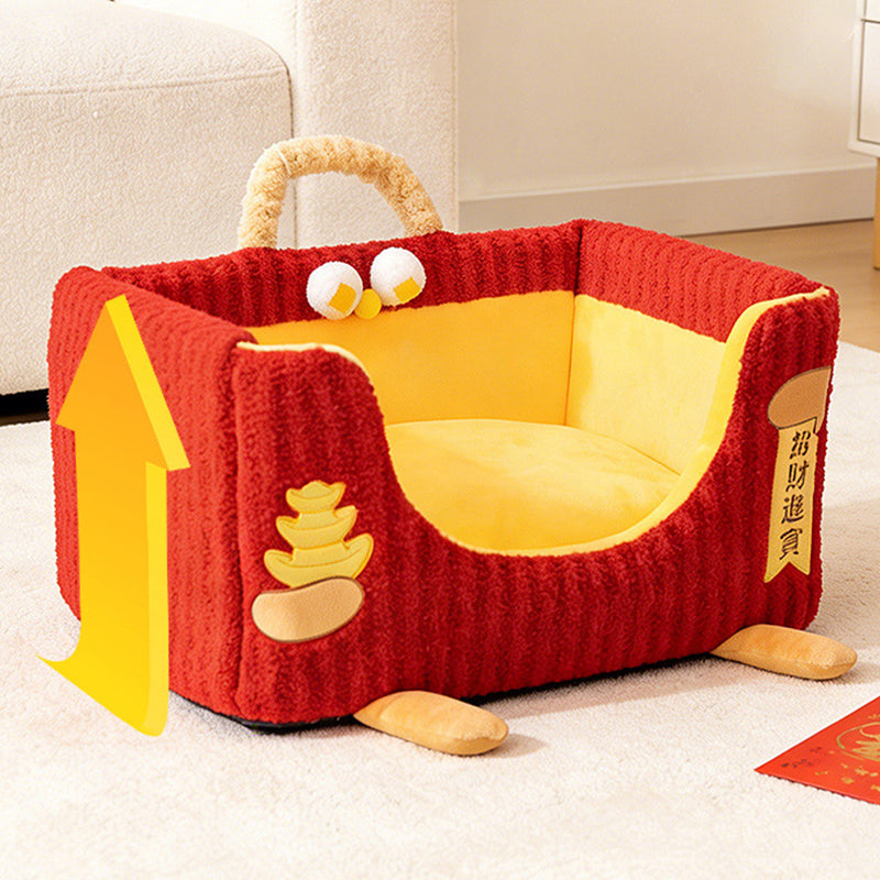Contemporary Creative Rectangular Ultra-Soft Plush Fabric Crystal Velvet Anti-Slip Dotted Fabric Dog Bed Cat Bed With Handle For Bedroom Cuvalon