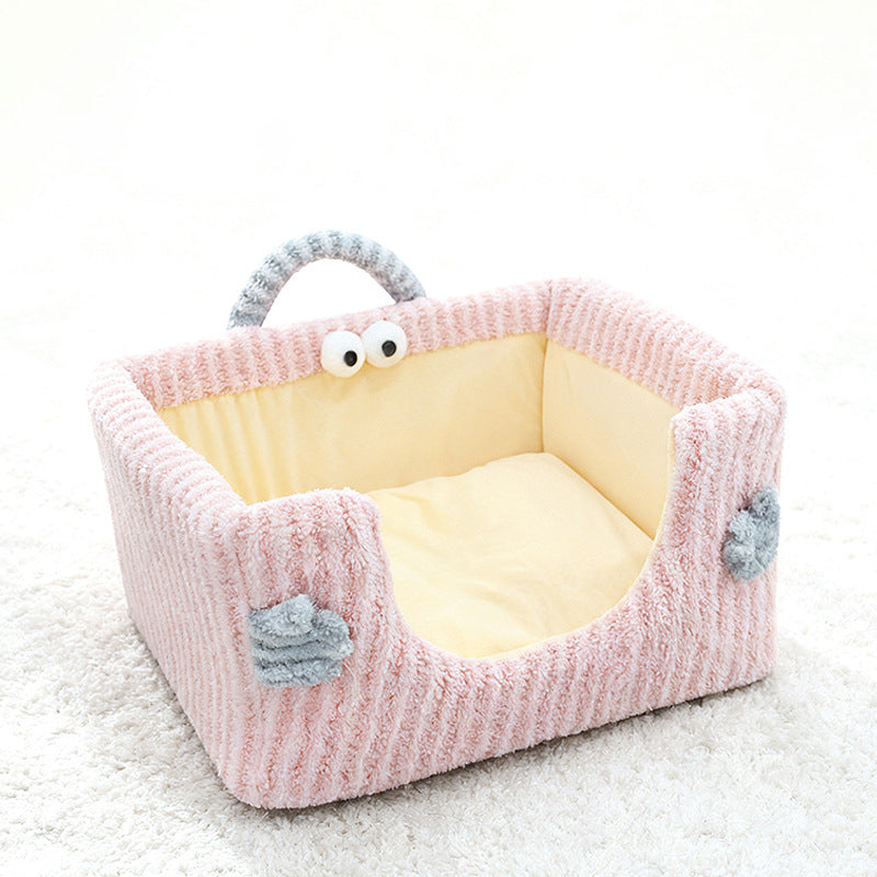 Contemporary Creative Rectangular Ultra-Soft Plush Fabric Crystal Velvet Anti-Slip Dotted Fabric Dog Bed Cat Bed With Handle For Bedroom Cuvalon