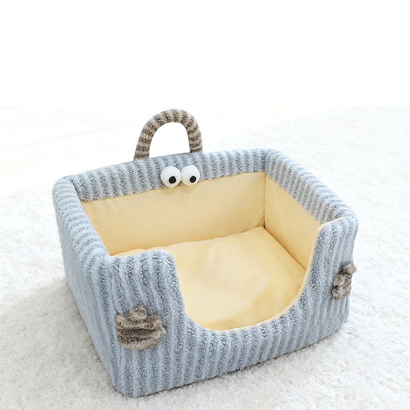 Contemporary Creative Rectangular Ultra-Soft Plush Fabric Crystal Velvet Anti-Slip Dotted Fabric Dog Bed Cat Bed With Handle For Bedroom Cuvalon
