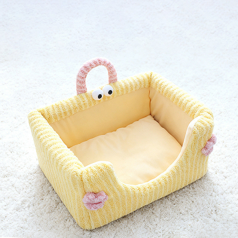 Contemporary Creative Rectangular Ultra-Soft Plush Fabric Crystal Velvet Anti-Slip Dotted Fabric Dog Bed Cat Bed With Handle For Bedroom Cuvalon