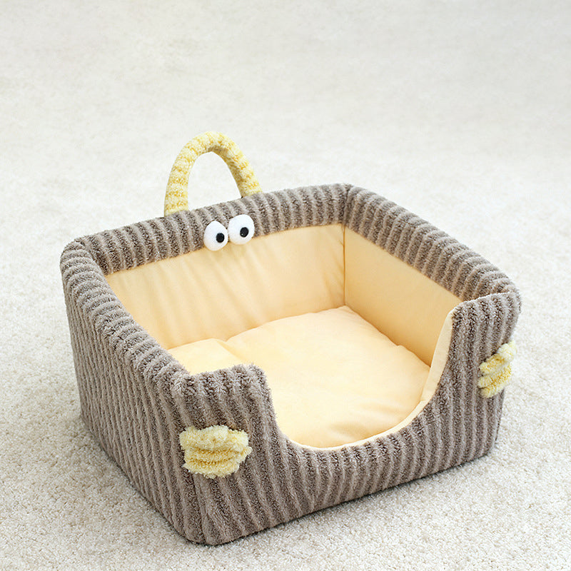 Contemporary Creative Rectangular Ultra-Soft Plush Fabric Crystal Velvet Anti-Slip Dotted Fabric Dog Bed Cat Bed With Handle For Bedroom Cuvalon