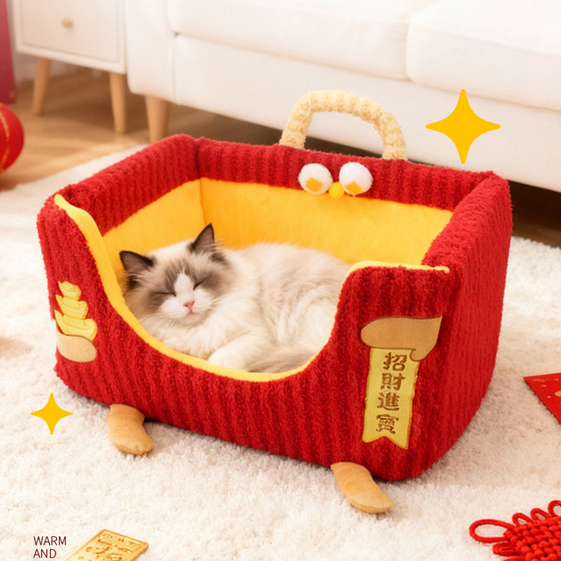 Contemporary Creative Rectangular Ultra-Soft Plush Fabric Crystal Velvet Anti-Slip Dotted Fabric Dog Bed Cat Bed With Handle For Bedroom Cuvalon