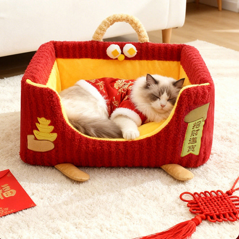 Contemporary Creative Rectangular Ultra-Soft Plush Fabric Crystal Velvet Anti-Slip Dotted Fabric Dog Bed Cat Bed With Handle For Bedroom Cuvalon