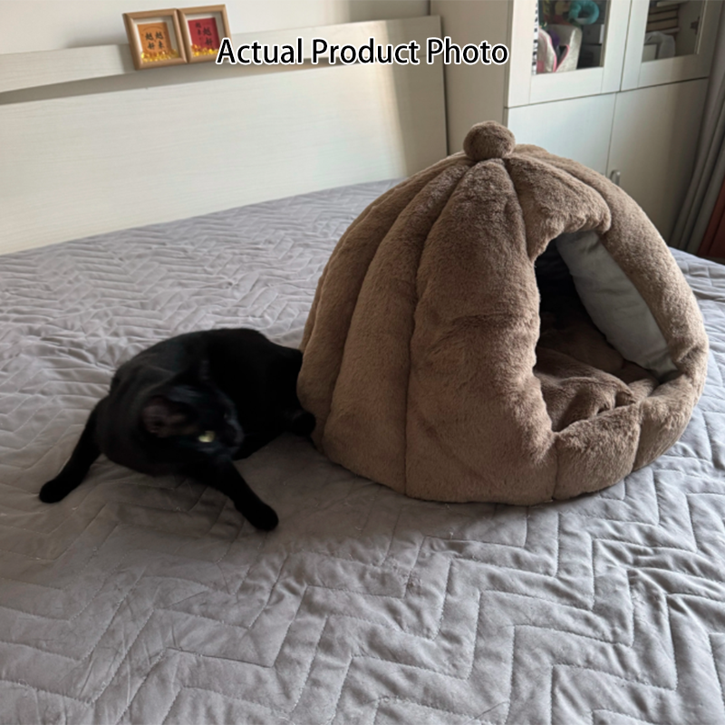 Contemporary Creative Spherical Pumpkin-Shaped Mongolian Yurt Velvet Anti-Slip Dotted Fabric Dog Bed & Cat Bed For Bedroom Cuvalon
